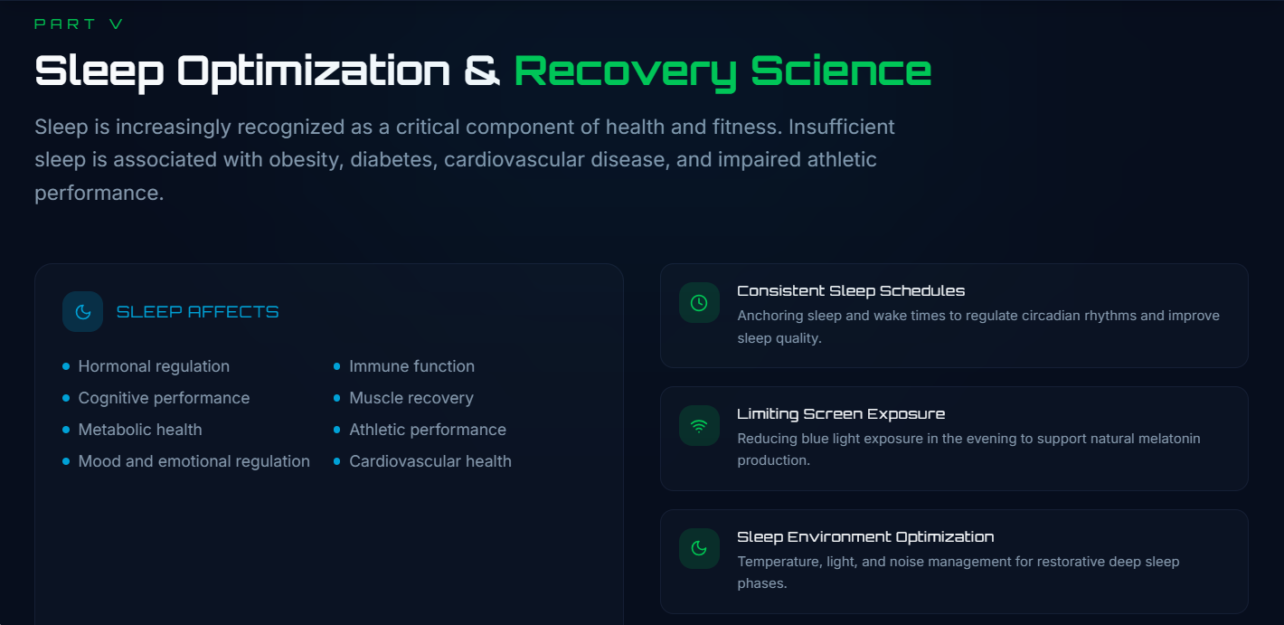 Sleep optimization and recovery science screen