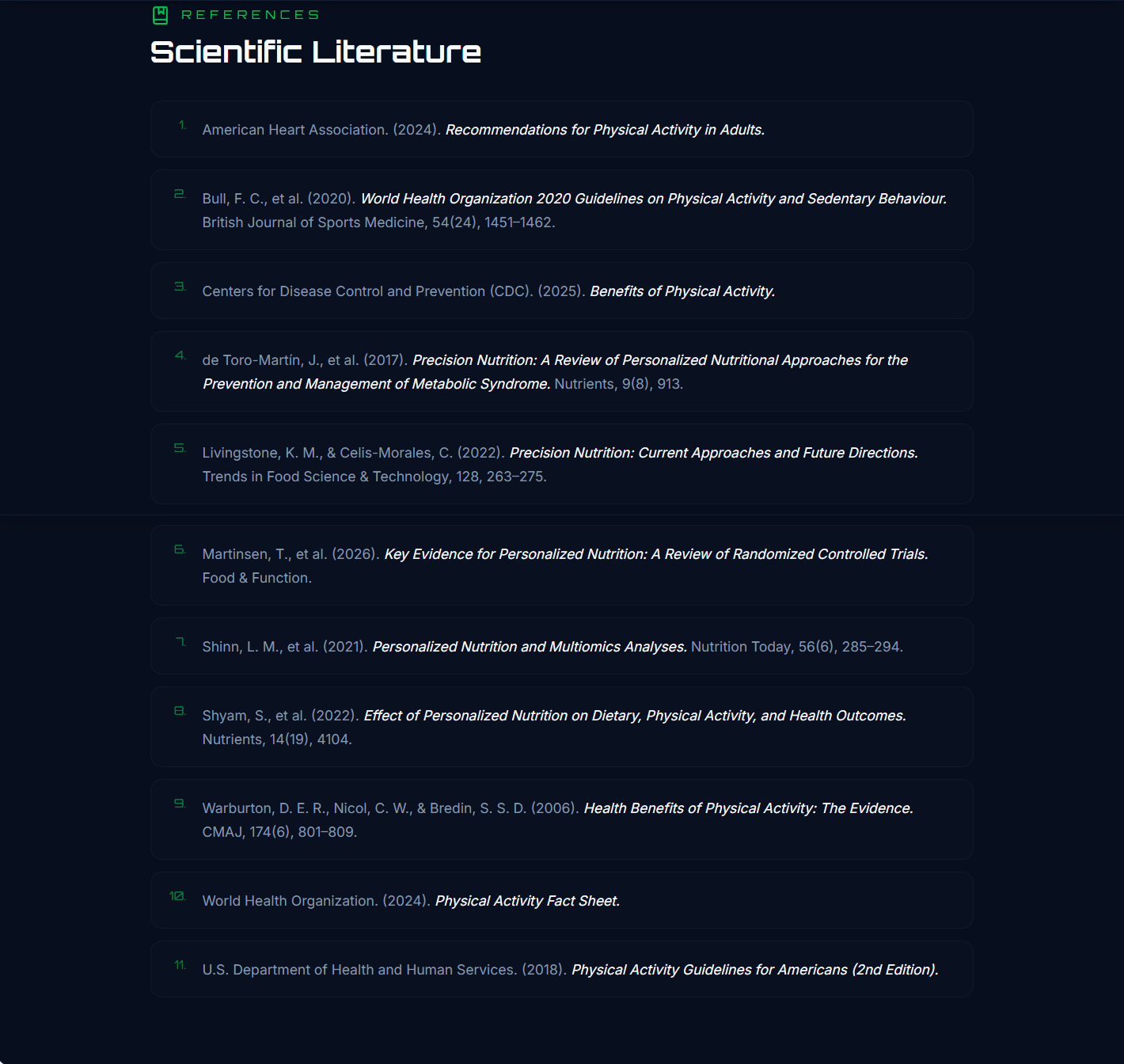 Scientific literature references screen